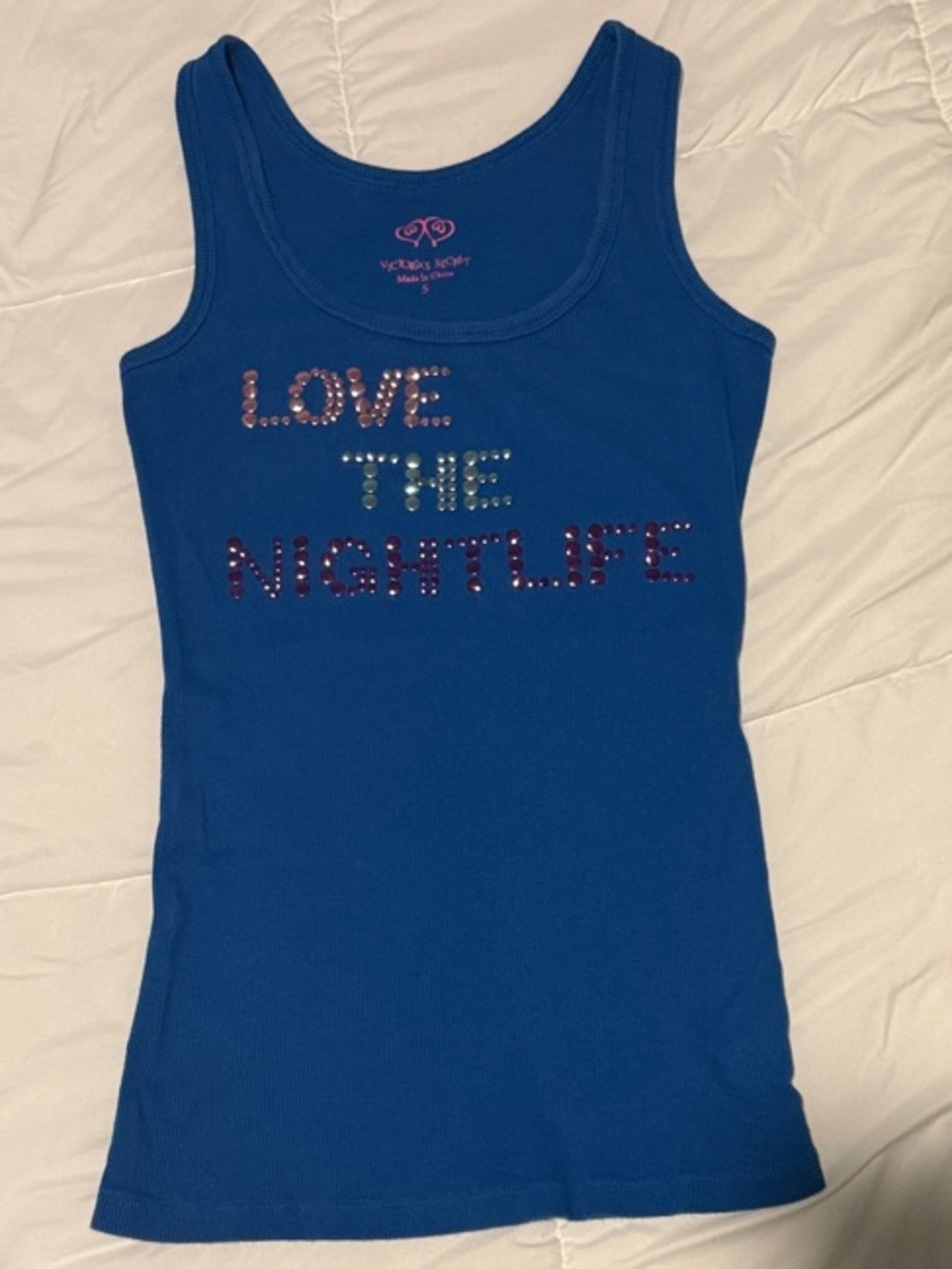 Victoria's Secret Royal Blue Tank with 'Love The Nightlife' Rhinestones